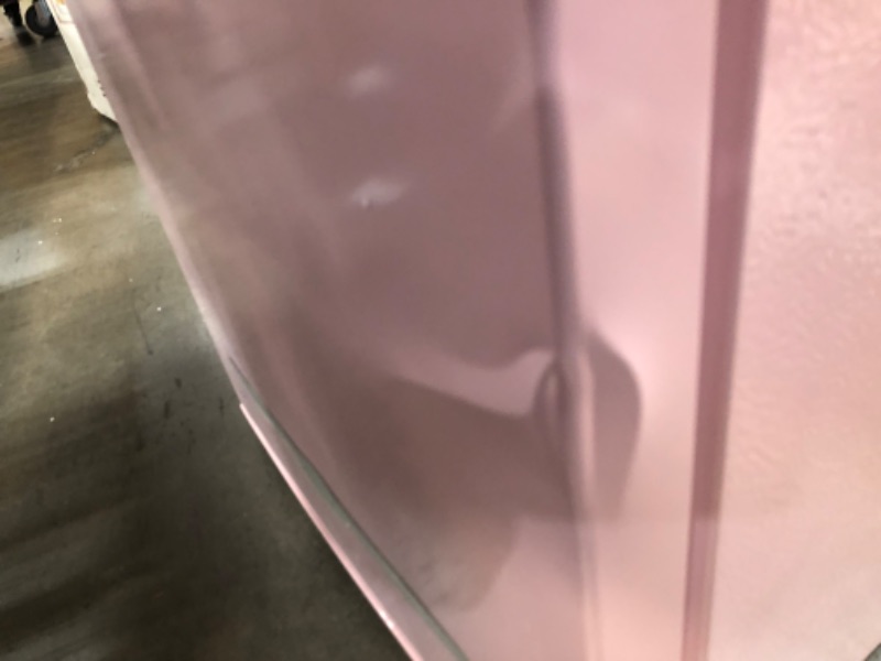 Photo 2 of (BROKEN PIPE; MULT. DENTS) FRIGIDAIRE EFR376 Retro Bar Fridge Refrigerator with Side Bottle Opener, 3.2 cu. Ft, Pink/Coral
