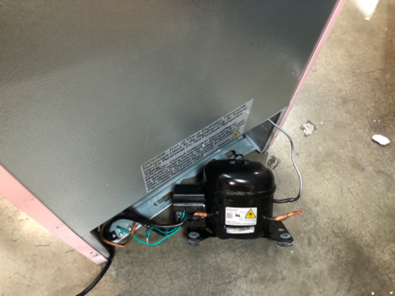 Photo 10 of (BROKEN PIPE; MULT. DENTS) FRIGIDAIRE EFR376 Retro Bar Fridge Refrigerator with Side Bottle Opener, 3.2 cu. Ft, Pink/Coral
