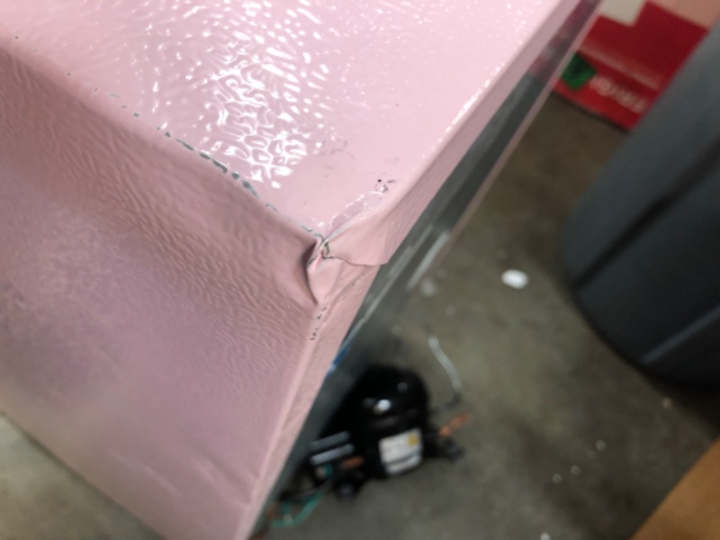 Photo 9 of (BROKEN PIPE; MULT. DENTS) FRIGIDAIRE EFR376 Retro Bar Fridge Refrigerator with Side Bottle Opener, 3.2 cu. Ft, Pink/Coral
