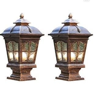 Photo 1 of 2 Pack Outdoor Post Light, Antique Bronze Post Lamp Fixture, PTOUG Street Lights for Patio, Garden, Fence Lawn, Pathway, Driveway, Front/Back Door.
