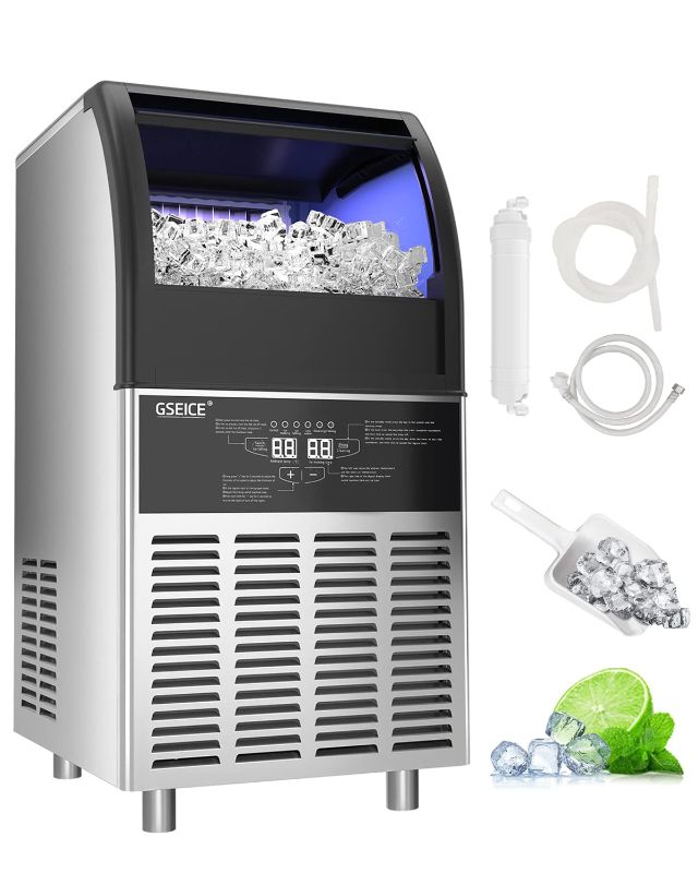 Photo 1 of GSEICE Commercial Ice Maker Machine, 100lbs/24H Under Counter Ice Machine with 34lbs Storage Ice Bin, Stainless Steel Small Ice Maker Ideal for Home Coffee Shop Bars and Restaurant
