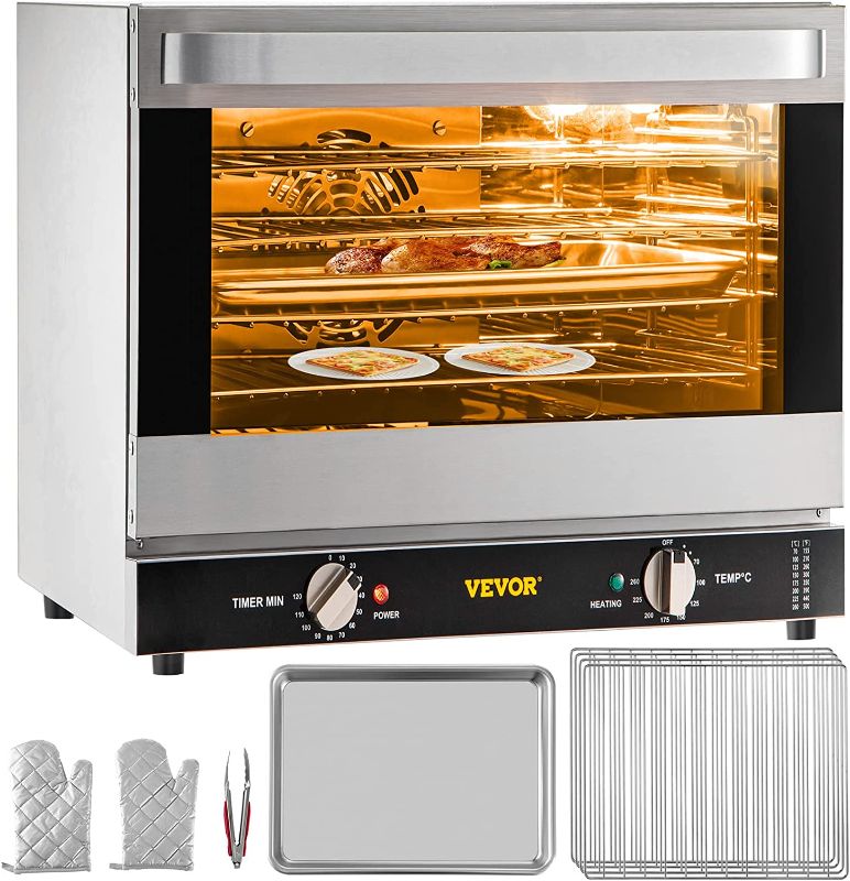 Photo 1 of VEVOR Commercial Convection Oven, 66L/60Qt, Half-Size Conventional Oven Countertop, 1800W 4-Tier Toaster w/ Front Glass Door, Electric Baking Oven w/ Trays Wire Racks Clip Gloves, 120V, ETL Listed
