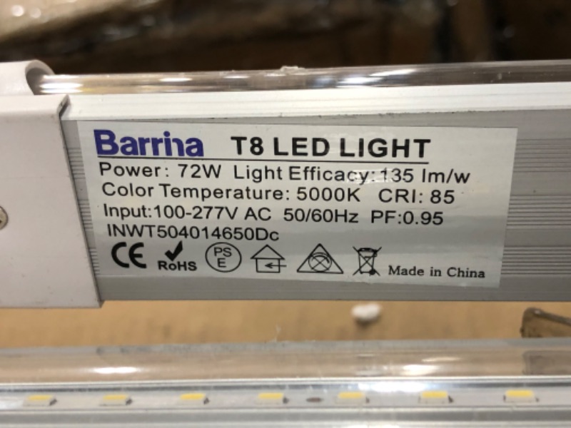 Photo 2 of (DAMAGE)Barrina T8 LED Shop Light Fixture 8ft, 72W, 5000K Daylight White, 9360LM Clear Cover, V Shape, LED Tube Light, High Output, Lights for Garage, Workshop, Warehouse 4 Pack
**DENTS, NO POWER CORDS**