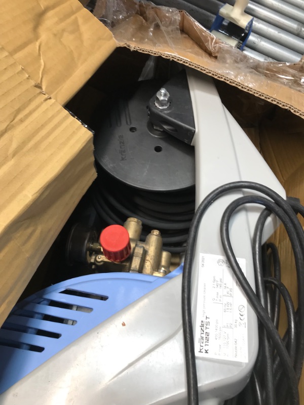 Photo 1 of KranzleUSA K1122TST Cold Water Electric Commercial Pressure Washer with Auto On-Off, GFI and 50' Wire Braided Hose on Hose Reel, 1400 PSI, 2.0 GPM, 110V, 15A
