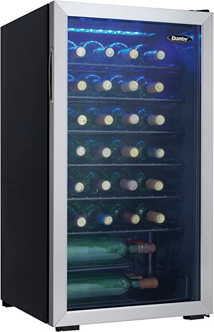 Photo 1 of Danby DWC036A1BSSDB-6 3.3 Cu. Ft. Free Standing Wine Cooler, Holds 36 Bottles, Single Zone Fridge with Glass Door-Chiller for Kitchen, Home Bar, Stainless Steel
