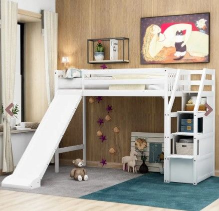 Photo 1 of *INCOMPLETE* Twin Size Loft Bed with Storage and Slide, White (New)
