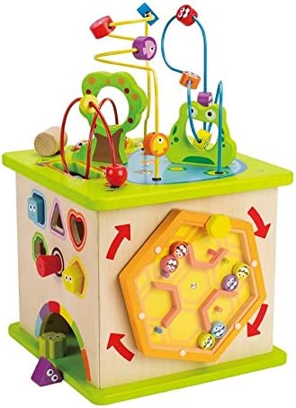 Photo 1 of Country Critters Wooden Activity Play Cube by Hape | Wooden Learning Puzzle Toy for Toddlers, 5-Sided Activity Center with Animal Friends, Shapes, Mazes, Wooden Balls, Shape Sorter Blocks and More, 13.78 x 13.78 x 19.69 inches
