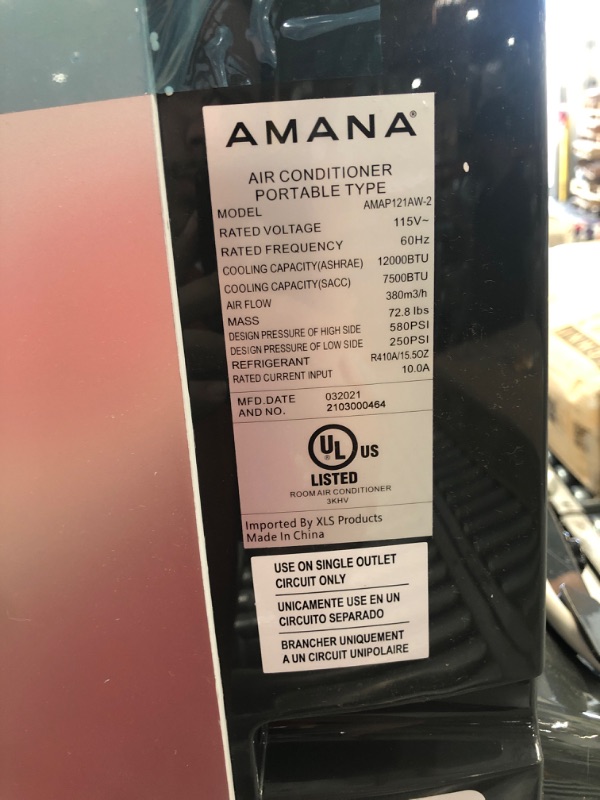 Photo 3 of *PARTS ONLY* Amana, Gray Portable Air Conditioner with Remote Control | AC for Rooms up to 350 Sq.Ft. | 24H Timer | 3-Speed | LCD Display | Auto-Restart | Wheels | Silver, AMAP101AW-2, Sq. Ft
