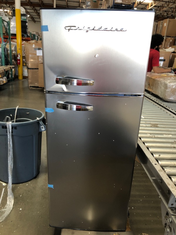 Photo 2 of ***PARTS ONLY*** Frigidaire EFR753-PLATINUM EFR753, 2 Door Apartment Size Refrigerator with Freezer, Retro Chrome Handle, cu ft, Platinum Series, Stainless Steel, 7.5, Silver
