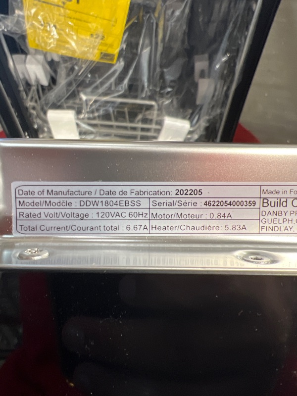 Photo 3 of Danby 18 Inch Built in Dishwasher, 8 Place Settings, 6 Wash Cycles and 4 Temperature + Sanitize Option, Energy Star Rated with Low Water Consumption and Quiet Operation - Stainless (DDW1804EBSS)
