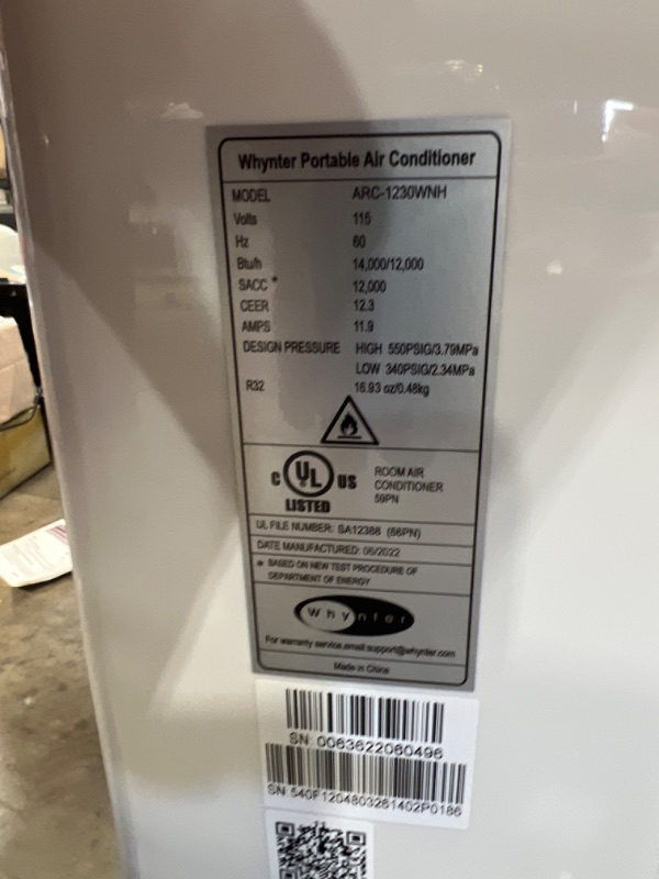 Photo 4 of Whynter White ARC-1230WNH 14,000 (12,000 BTU SACC) NEX Inverter Dual Hose Cooling Portable Air Conditioner, Heater, Dehumidifier, and Fan with Smart Wi-Fi, up to 600 sq ft, 31 x 16 x 17.75 inches
