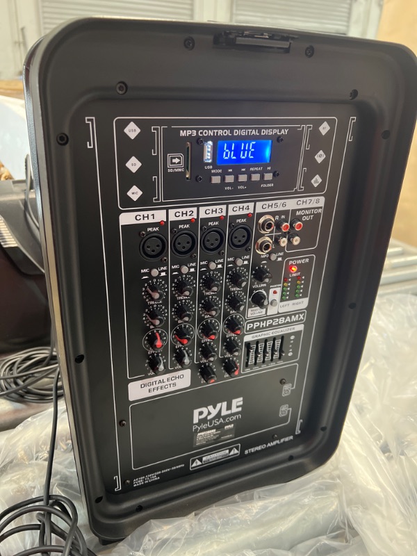 Photo 2 of PA Speaker DJ Mixer Bundle - 300 W Portable Wireless Bluetooth Sound System w/ USB SD XLR 1/4" RCA Inputs - Dual Speaker, Mixer, Microphone, Stand, Cable - Home/Outdoor Party - Pyle PPHP28AMX,Black
