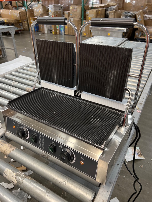 Photo 2 of Happybuy Commercial Sandwich Panini Press Grill, 2X1800W Double Flat Plates Electric Stainless Steel Sandwich Maker, Temperature Control 122°F-572°F Non Stick Surface for Hamburgers Steaks Bacons.
