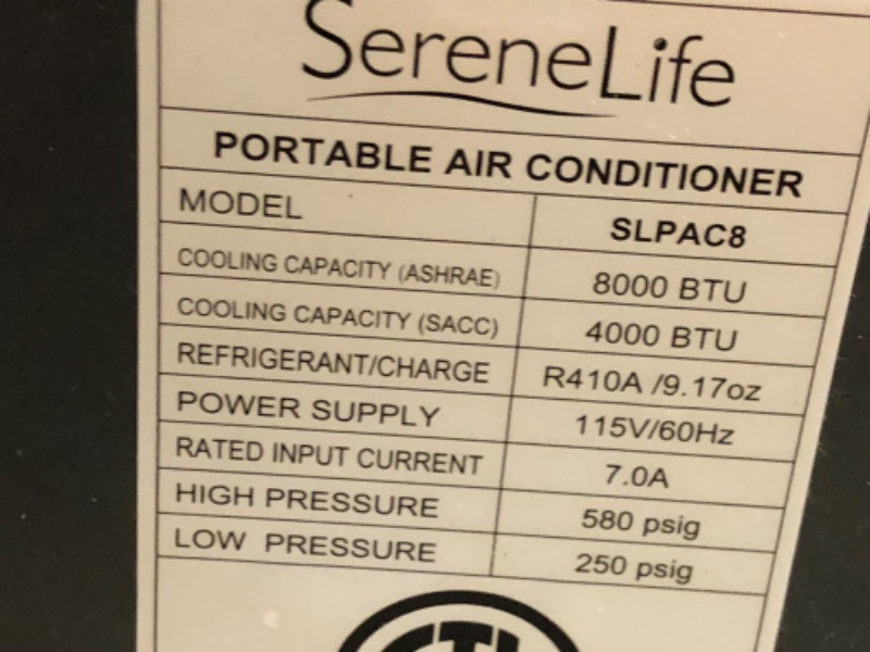 Photo 9 of **minor damage**
SereneLife SLPAC8 Portable Air Conditioner Compact Home AC Cooling Unit with Built-in Dehumidifier & Fan Modes, Quiet Operation, Includes Window Mount Kit, 8,000 BTU, White
