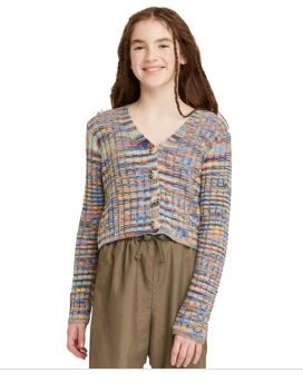 Photo 1 of Art Class Girls' Boxy Cropped Cardigan Sweater - (as1, Alpha, L, Regular, Blue Space Dye, Large (10/12))