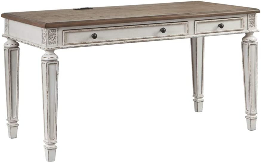 Photo 1 of Signature Design by Ashley Realyn French Country 60" Home Office Lift Top Desk with USB Charging, Chipped White
