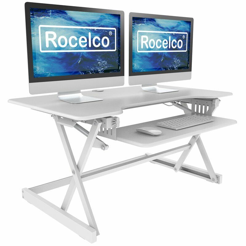 Photo 1 of Rocelco 40" Large Height Adjustable Standing Desk Converter - White
