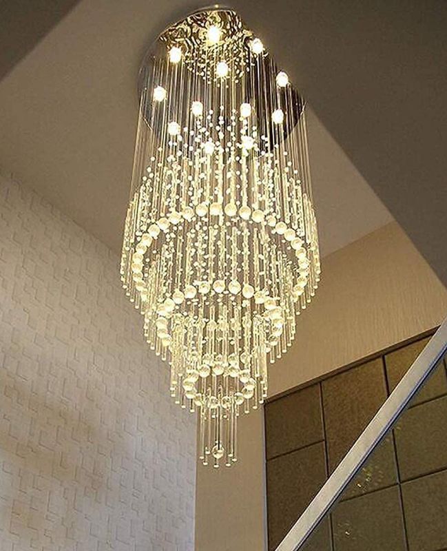 Photo 1 of ***MISSING COMPONENTS*** 120'' Modern Crystal Staircase Chandeliers Long Ceiling Entryway Pendant lamp High Ceiling Pandent Lights Larg Foyer Chandelier Big Crystal Chandelier Chrome Include Dimming Bulb 3000K-6000K Fixtures
