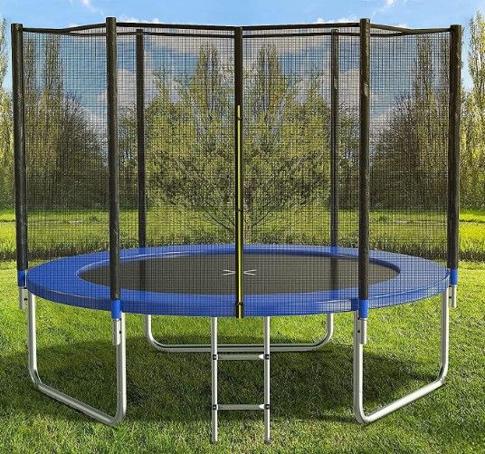 Photo 1 of AOTOB 10FT  Trampoline with Safety Enclosure Net?Outdoor Trampoline with Basketball Hoop, Heavy Duty Jumping Mat and Spring Cover Padding for Kids and Adults, Storage Bag and Ladder
