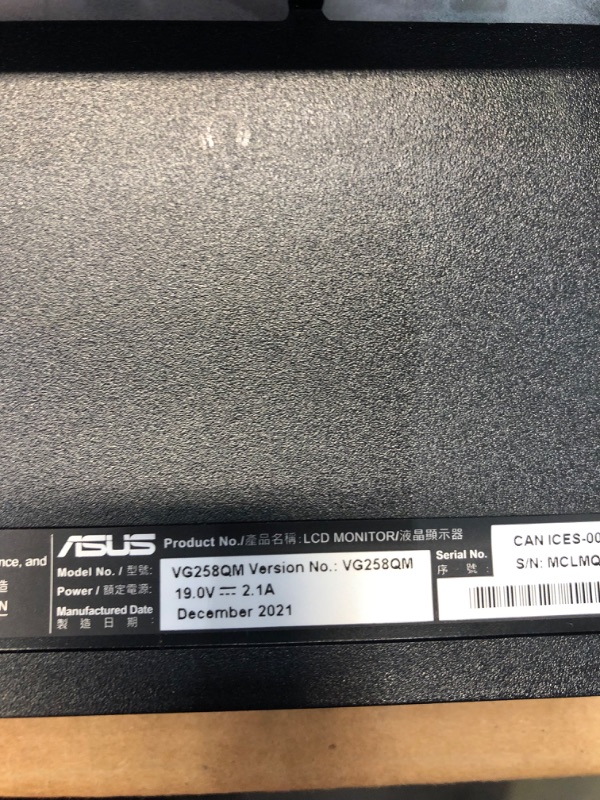 Photo 1 of ASUS TUF Gaming 24.5” 1080P HDR Monitor VG258QM - Full HD, 280Hz (Supports 144Hz), 0.5ms, Extreme Low Motion Blur Sync, G-SYNC Compatible, DisplayHDR 400, Speaker, DisplayPort HDMI, Height Adjustable
