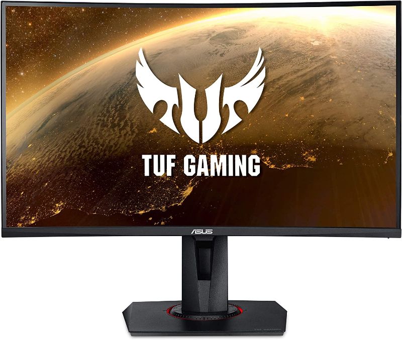 Photo 1 of Asus TUF Gaming VG27VQ 27” Curved Gaming Monitor 165Hz Full HD (1920 X 1080) 1ms Elmb Eye Care DisplayPort HDMI Dual-Link DVI-D (Renewed) 1 mounting hole is broke and the mount is broken
