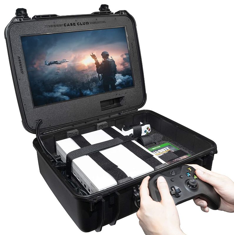 Photo 1 of *POWER CORD DAMAGED* Case Club Waterproof Xbox One X/S Portable Gaming Station with Built-in Monitor & Storage for Controllers & Games, Gen 2
