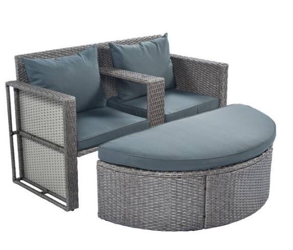 Photo 1 of 2-Piece All-Weather PE Wicker Patio Conversation Set with Gray Cushions
