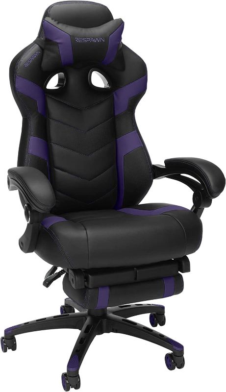 Photo 1 of RESPAWN 110 Ergonomic Gaming Chair With Footrest Recliner - Racing Style High Back PC Computer Desk Office Chair - 360 Swivel, Lumbar Support, Adjustable Headrest Pillow, Padded Armrests, 2021 Purple
