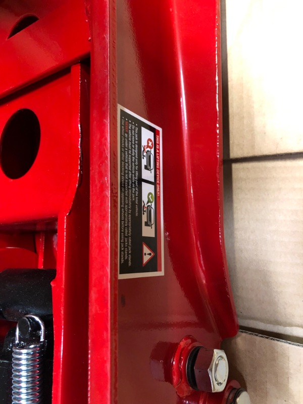 Photo 1 of **USED**
BIG RED AT84007R Torin Hydraulic Low Profile Service/Floor Jack with Dual Piston Quick Lift Pump, 4 Ton (8,000 lb) Capacity, Red
