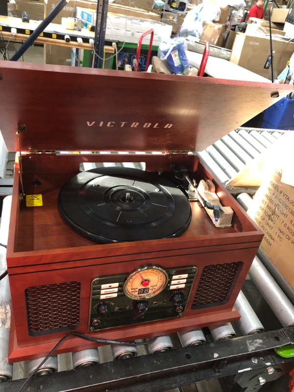 Photo 4 of -NOT FUNCTIONAL-PARTS ONLY!!
Victrola Nostalgic 6-in-1 Bluetooth Record Player & Multimedia Center with Built-in Speakers - 3-Speed Turntable, CD & Cassette Player, FM Radio | Wireless Music Streaming | Mahogany

