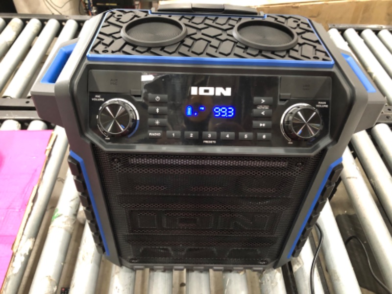 Photo 5 of ION Audio Pickup - 100-watt Water-Resistant Wireless Bluetooth Speaker with 75-Hour Rechargeable Battery, AM/FM Radio and Multi-Color Light Bar
