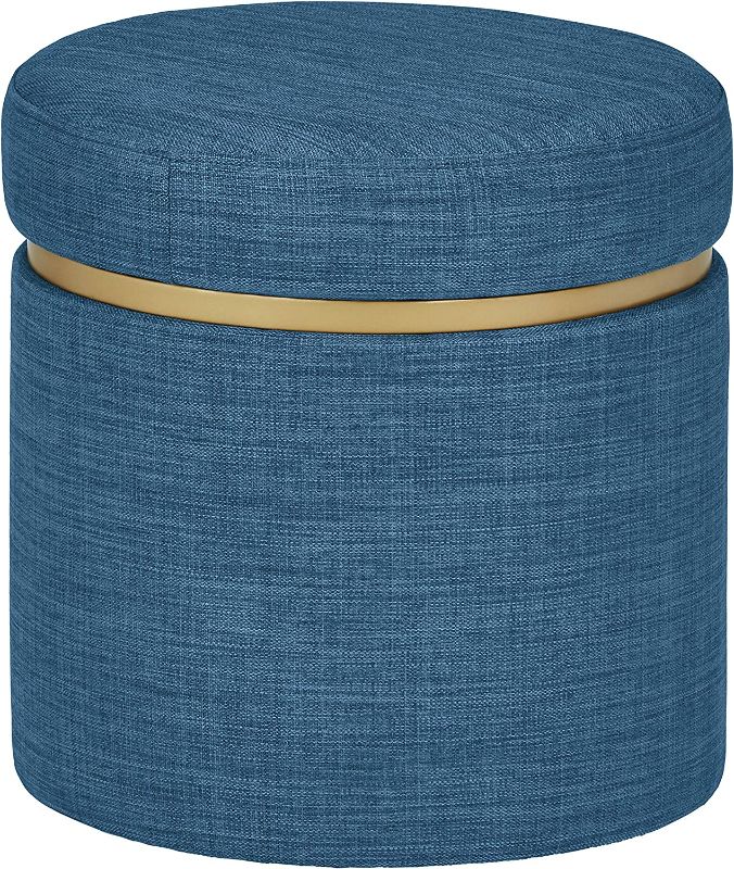 Photo 1 of -smashed from the bottom view photos Amazon Brand – Rivet Asher Round Upholstered Storage Ottoman, 15.75"W, Navy Blue
