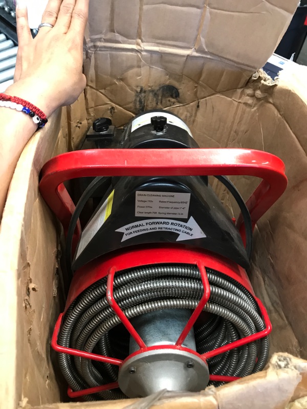 Photo 2 of 
TESTED POWERED ON*** 
Mophorn 75Ft x 1/2Inch Drain Cleaner Machine fit 1 Inch (25mm) to 4 Inch(100mm) Pipes 370W Drain Cleaning Machine Portable Electric Drain Auger with Cutters Glove Drain Auger Cleaner Sewer Snake
