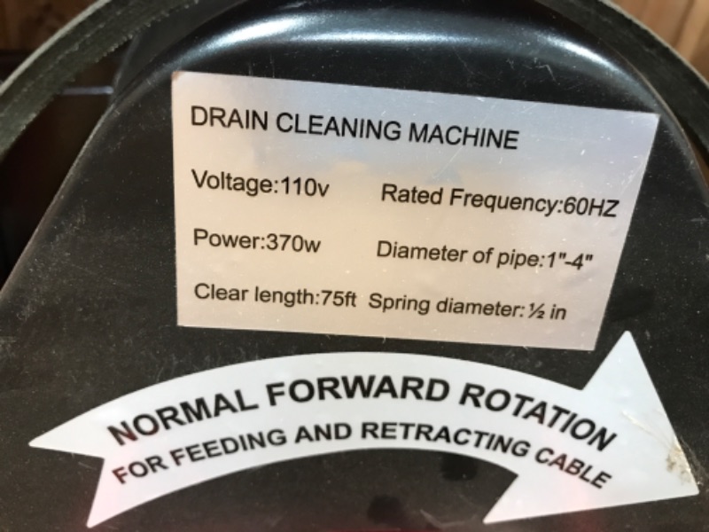 Photo 3 of 
TESTED POWERED ON*** 
Mophorn 75Ft x 1/2Inch Drain Cleaner Machine fit 1 Inch (25mm) to 4 Inch(100mm) Pipes 370W Drain Cleaning Machine Portable Electric Drain Auger with Cutters Glove Drain Auger Cleaner Sewer Snake
