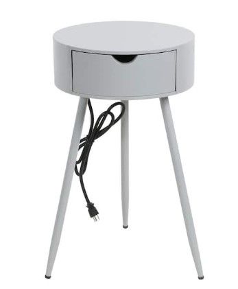 Photo 1 of 14 in. Allie Cool Gray Round Wood End Table with USB Port
