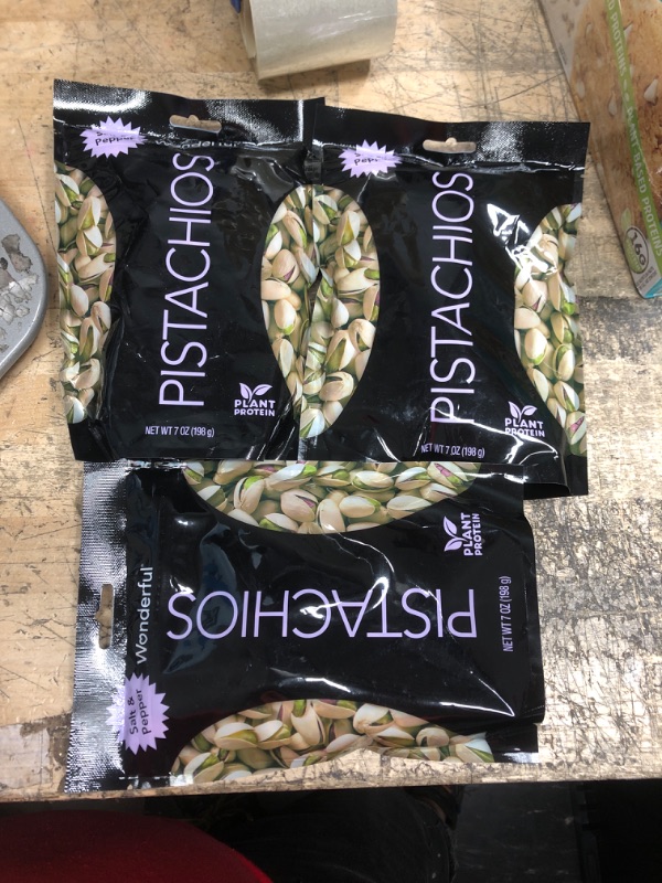 Photo 2 of *3/29/2023* 3 PACK Wonderful Pistachios, Salt and Pepper Flavored Nuts, 7 Ounce Resealable Pouch