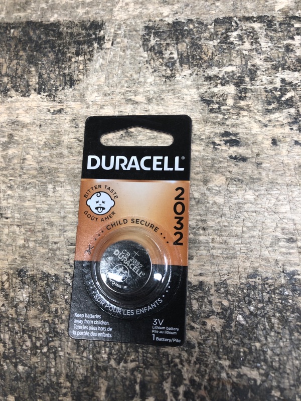 Photo 2 of Duracell CR2032 3V Lithium Battery, Child Safety Features, 1 Count Pack, Lithium Coin Battery for Key Fob, Car Remote, Glucose Monitor, CR Lithium 3 Volt Cell