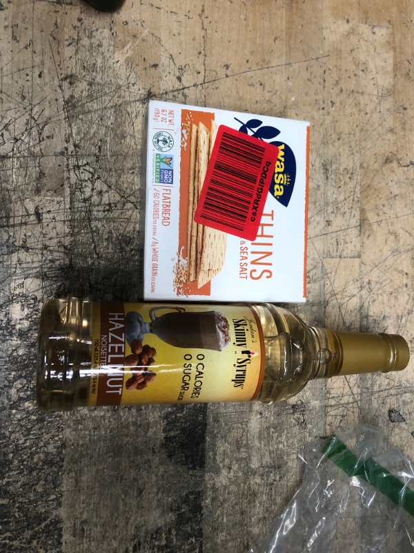 Photo 3 of -Hazelnut -Jordan's Skinny Gourmet Syrups Sugar Free, 25.4 Fl OZ 25.4 Fl Oz (Pack of 1)
best by 7/23/23
-Wasa Flatbread Thins Crackers794504908619
best by2/28/23