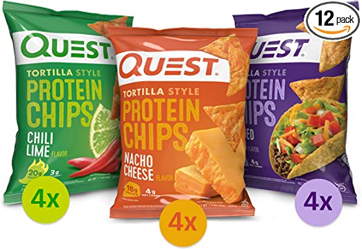 Photo 1 of **EXPIRES 03/31/2023** Quest Tortilla Style Protein Chips Variety Pack, Chili Lime, Nacho Cheese, Loaded Taco, 1.1 Ounce (Pack of 12)
