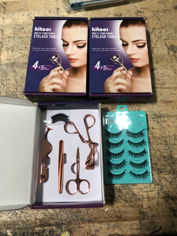 Photo 2 of 3 packs of Eyelash Curlers Eyelashes Set, Precision Curl Control Eyelash Curler for All Eye Shapes, with 3 Extra Silicone Replacement Pads, Eyelash Tweezers and Scissors - Champagne