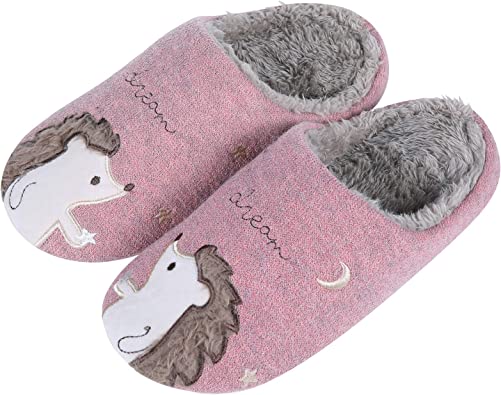 Photo 1 of 2 PAIRS - shevalues Cute Animal Slippers for Kids | Girls Boys Fuzzy Indoor Slippers | Embroidered Unicorn Hedgehog House Shoes.