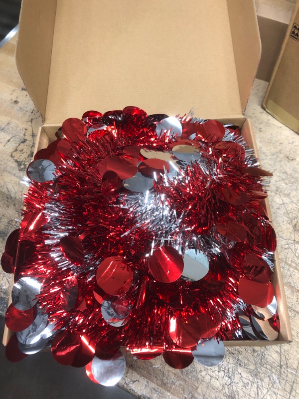 Photo 2 of [ Timer ] 6 Feet 80LED Pencil Valentines Tree Decorations Color Lights Large 3D Star 15 Balls Sequins Pop Up Valentine Tinsel Tree Battery Operated Valentines Day Decor Home Party Indoor (Red Silver) Red & Sliver