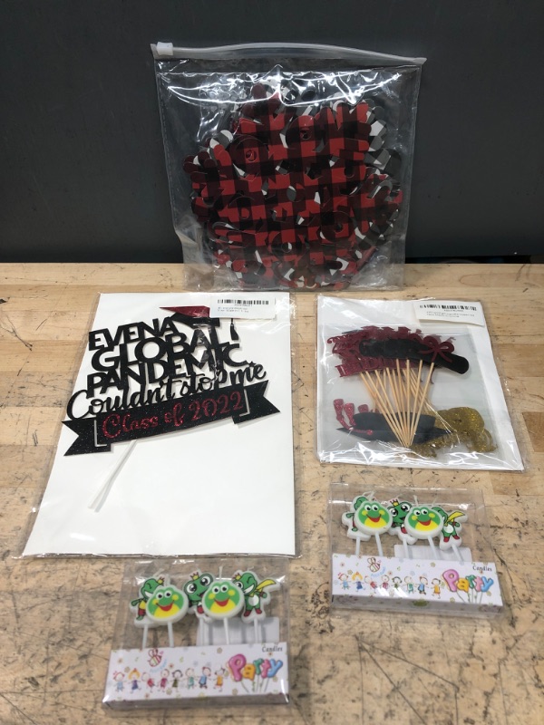 Photo 5 of BUNDLE of 5 ITEMS - Glitter Graduation Cupcake Topper Red, 2022 Cupcake Toppers Graduation Class of 2022 Cupcake Toppers Supplies, Congrats Cupcake Toppers Graduation Party Decorations 2022 Red and Black(24Pcs ); AND, MZ.ogm Even A Global Pandemic Couldn'