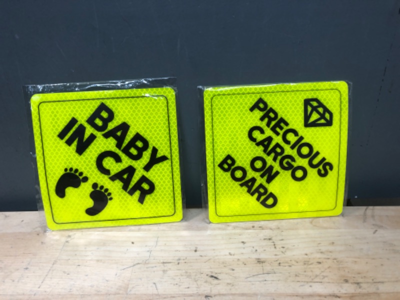 Photo 3 of 2 ITEMS -Baby on Board Sticker for Cars Funny, 2Pack Yellow Night Safety Driving Reflective Precious Cargo on Board Sign, 5.5"x5.5"