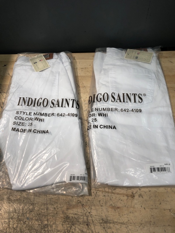 Photo 3 of 2 PAIRS - INDIGO SAINTS Women's Luxury Clothing Denim Jeans, Comfortable & Stylish Pants 25 White