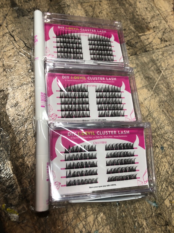 Photo 1 of 3 SETS - Individual Lash Kit CAELYMINE DIY Eyelash Extensions Kit Manga Lashes Cluster Lashes Natural Look 3D Cosplay Eyelash Cluster Extensions Reusable with Tweezer, Cluster Lash Glue EM07-KIT