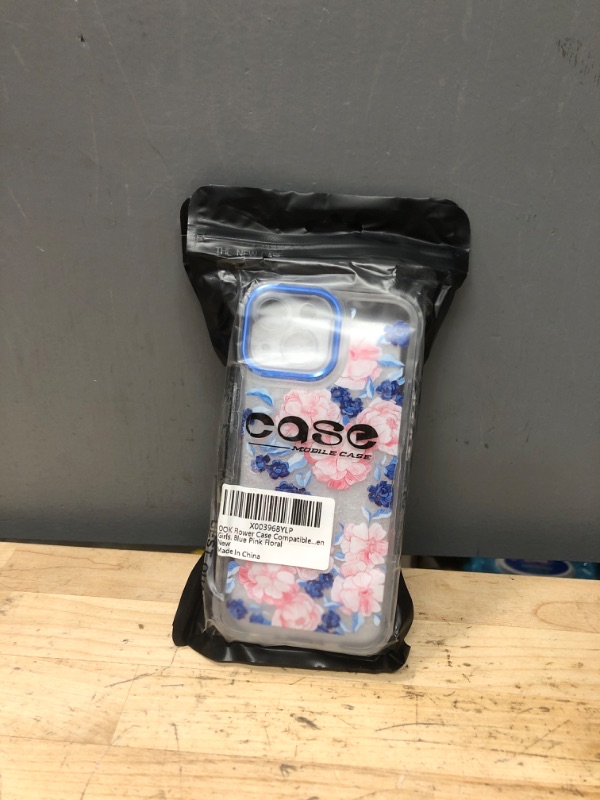 Photo 2 of 2 SETS - OOK Flower Case Compatible with iPhone 13 6.1 inch, Cute Clear Floral Elegant Phone Case, Flexible TPU Shockproof Bumper Camera Protection Cover for Women Girls, Blue Pink Floral 13, Blue Pink Floral