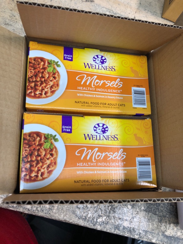 Photo 2 of *6/1/2023* Wellness Healthy Indulgence Natural Grain Free Morsels With Chicken & Salmon in Savory Sauce Wet Cat Food, 3 oz, Case of 12