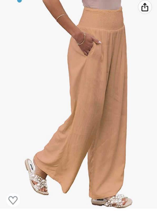 Photo 1 of DISCIPBUSH Linen Pants for Women-Summer Flowy Beach Palazzo Pants for Women, Womens Wide Leg Lounge Pants MEDIUM