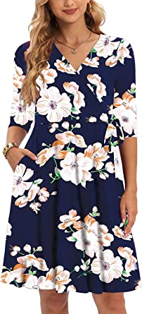Photo 1 of ****Size: Small*** CHARMYI Tshirt Dresses for Women Casual Fall Dresses for Women 3/4 Sleeve T Shirt Dresses for Women Midi with Pockets
